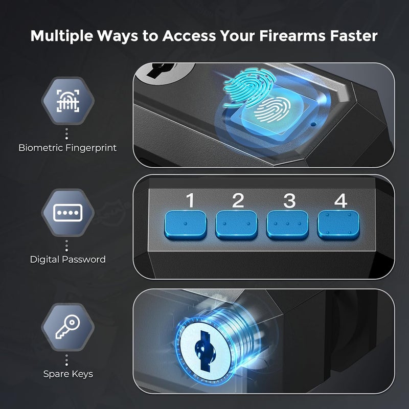 ONNAIS Defender SE Biometric Trigger Lock for Handguns, Rifles and Shotguns, Fingerprint Gun Trigger Lock with Keys, Keypad, Quick Release Gun Lock for Home, Travel, Car - Image 3